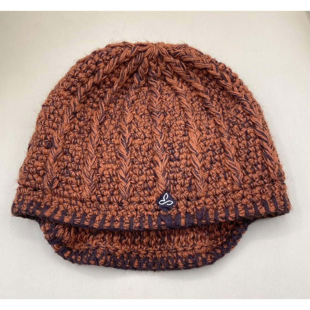 Prana Women’s Small Youth Rust Cadet Style Knit Hat Wood Buttons - Picture 7 of 11